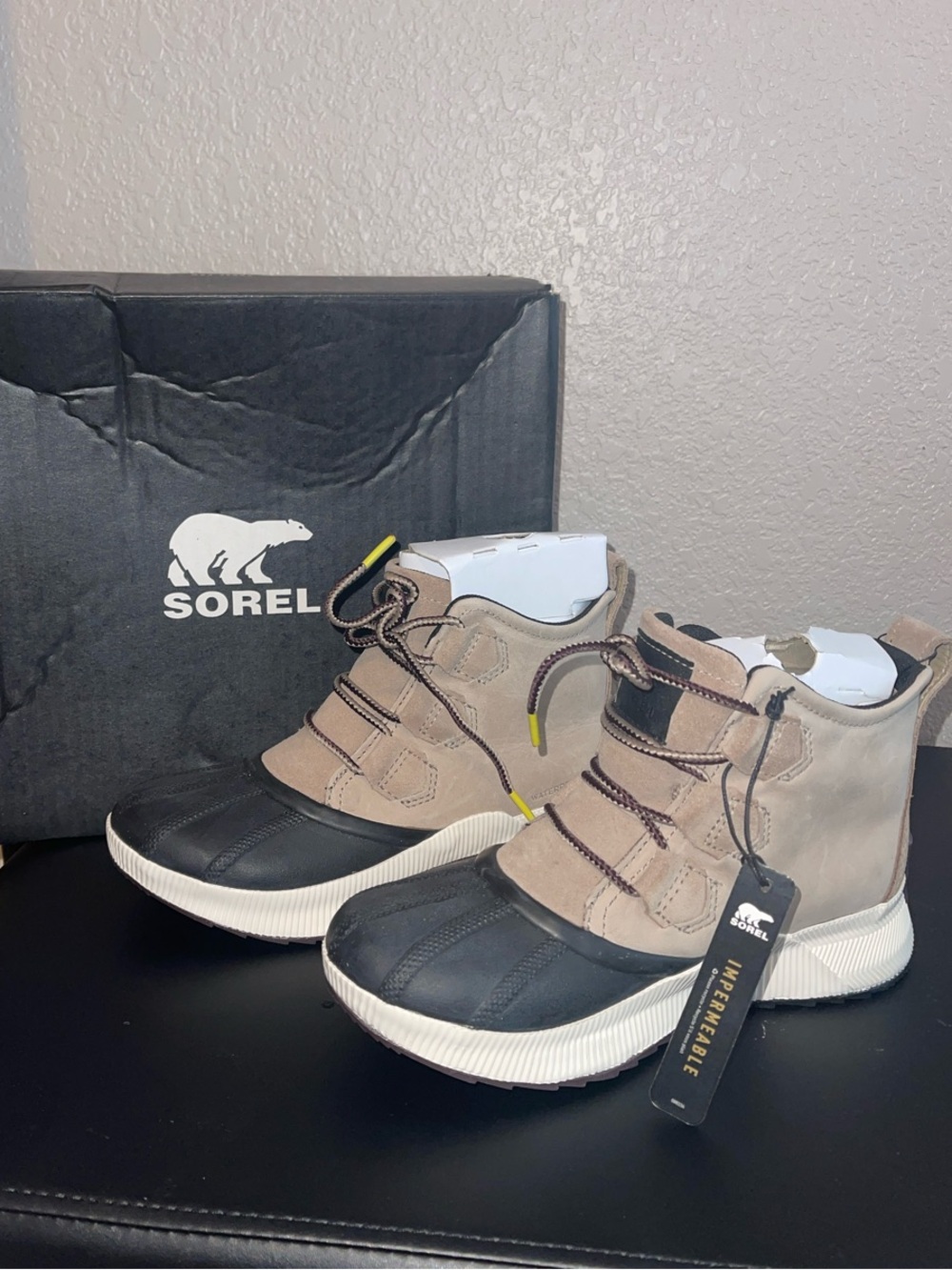 Sorel Taupe and Black Waterproof Lace-Up Boot Sneakers